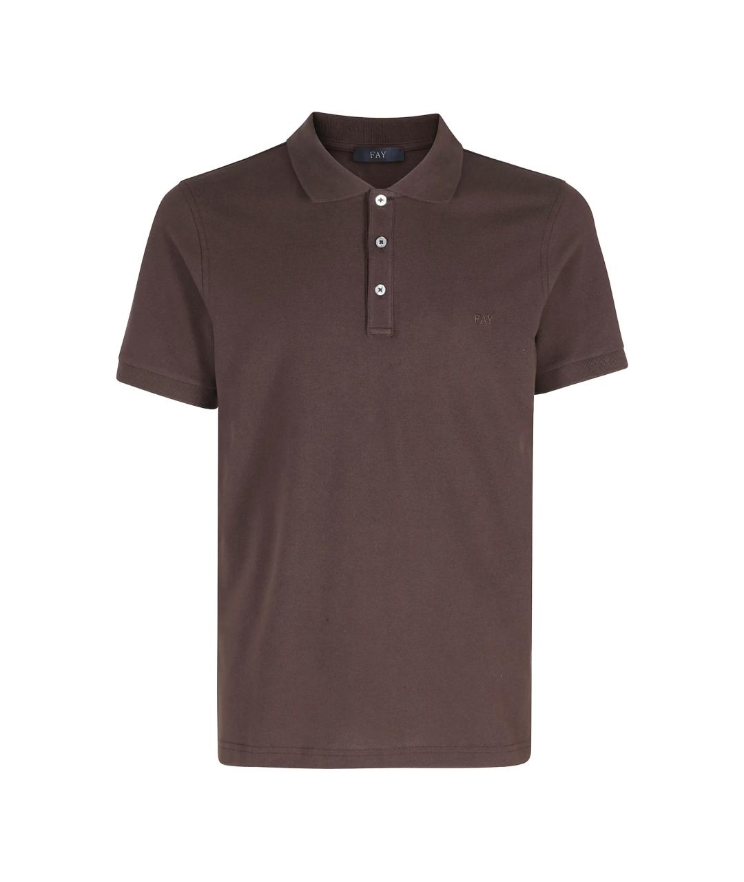 FAY Коричневое хлопковое поло с коротким рукавом, фото 1
