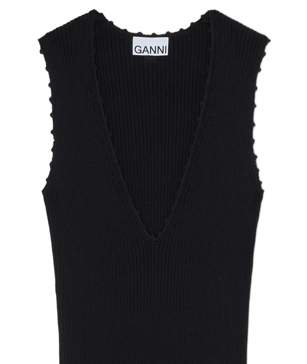 GANNI Черное хлопковое повседневное платье, фото 2