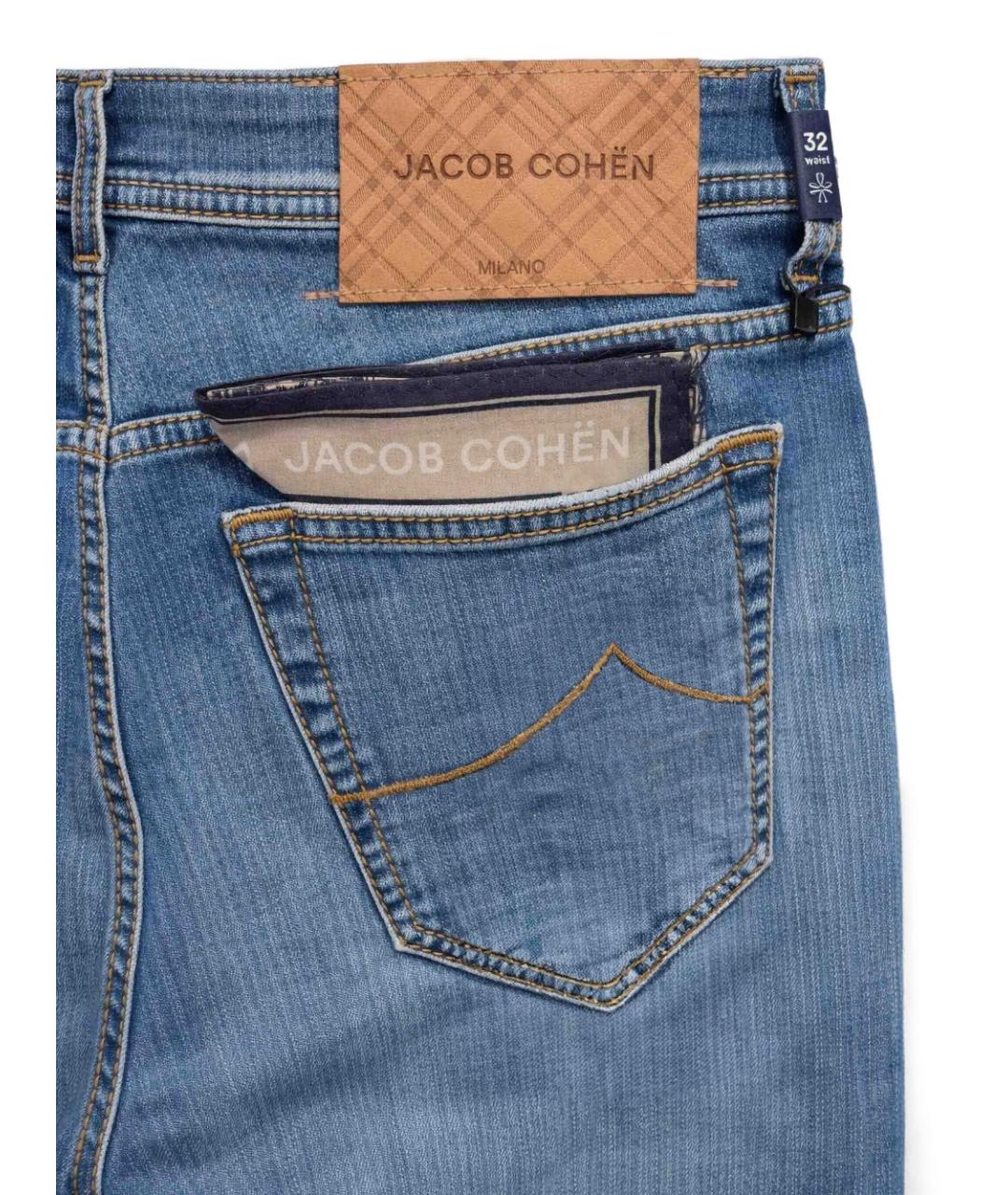 JACOB COHEN Синие хлопко-эластановые прямые джинсы, фото 4