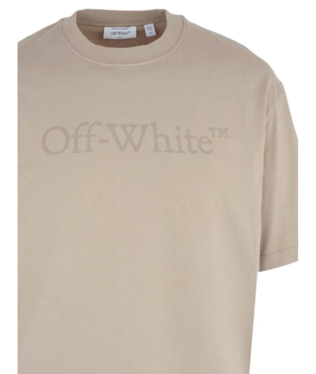 OFF-WHITE Бежевая хлопковая футболка, фото 2
