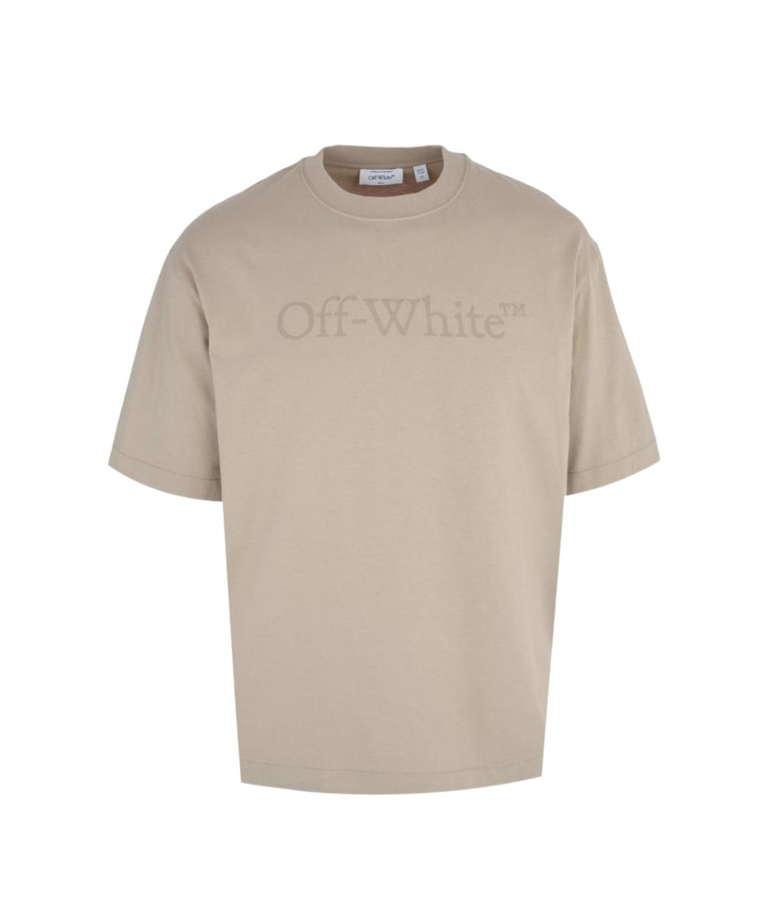 OFF-WHITE Бежевая хлопковая футболка, фото 1