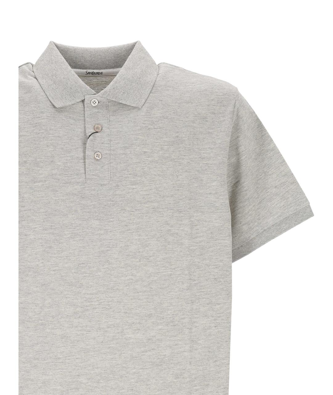 SAINT LAURENT Серое хлопковое поло с коротким рукавом, фото 2
