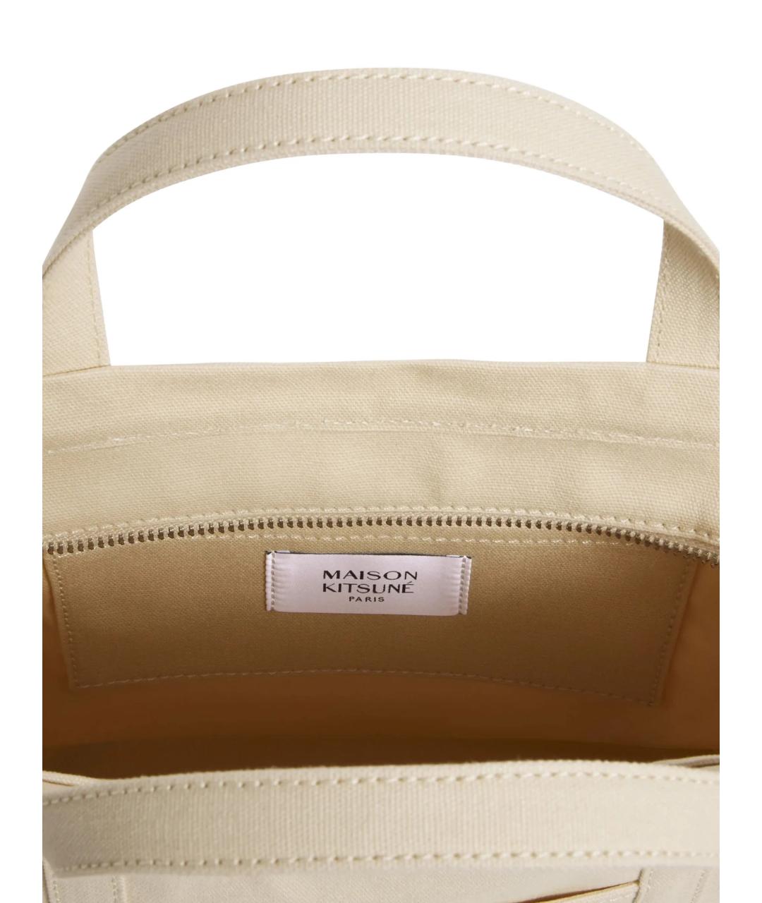 MAISON KITSUNE Бежевая тканевая сумка тоут, фото 4