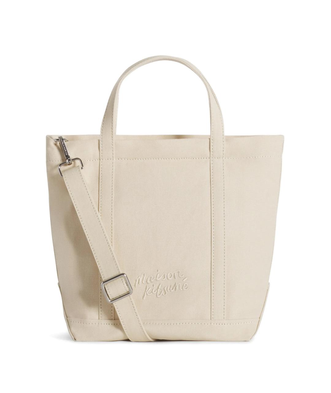 MAISON KITSUNE Бежевая тканевая сумка тоут, фото 2