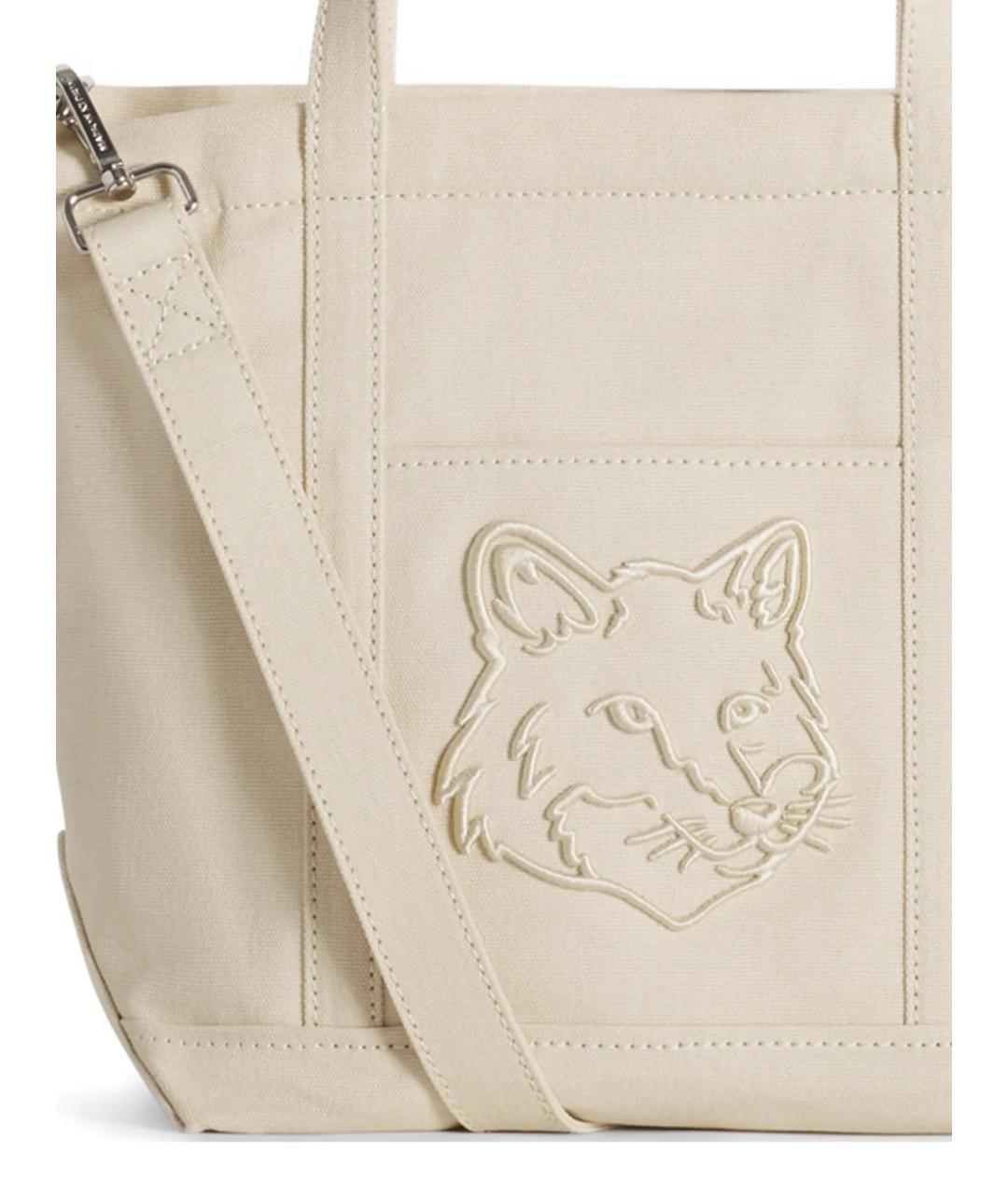 MAISON KITSUNE Бежевая тканевая сумка тоут, фото 3