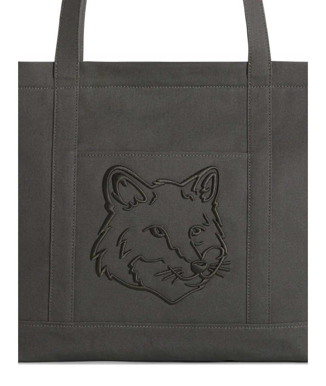 MAISON KITSUNE Серая хлопковая сумка тоут, фото 2