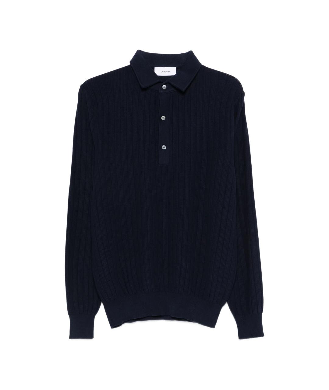 LARDINI Черное хлопковое поло с длинным рукавом, фото 1