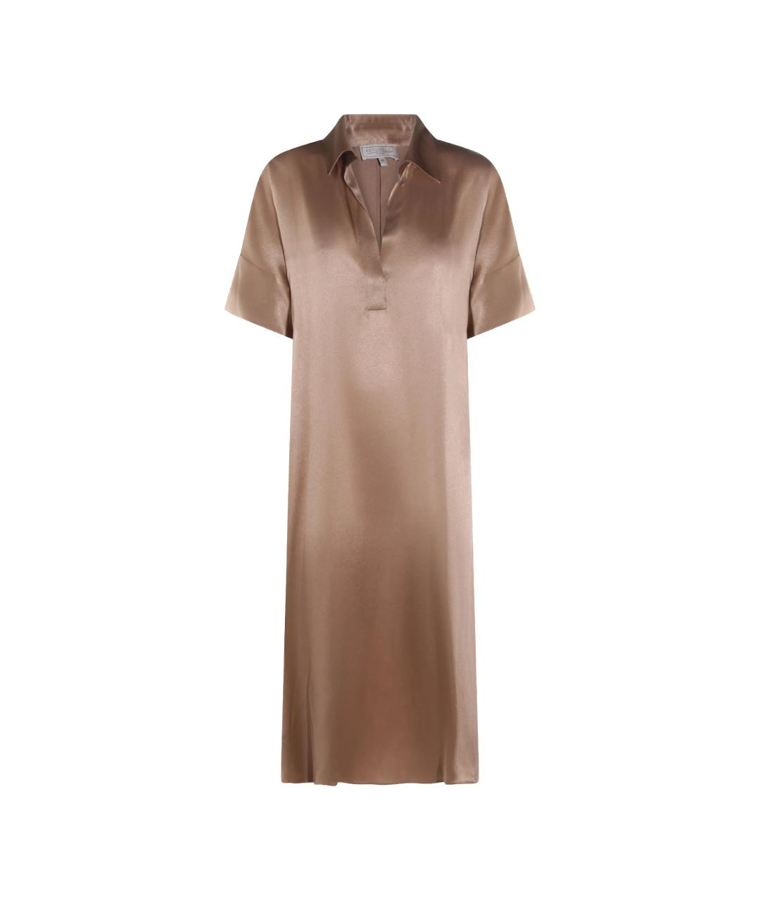 ANTONELLI FIRENZE Коричневое шелковое повседневное платье, фото 1