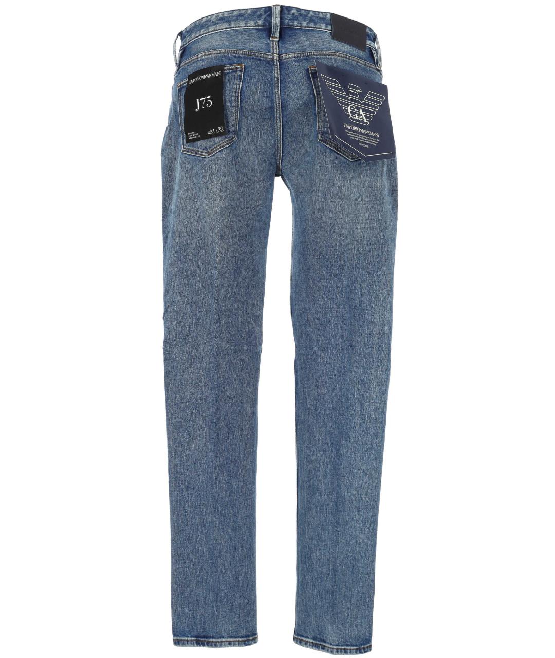 EMPORIO ARMANI Синие хлопко-эластановые прямые джинсы, фото 3