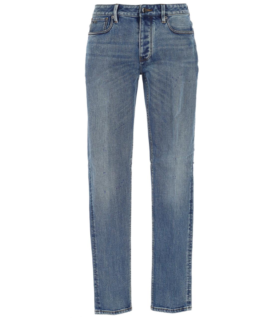 EMPORIO ARMANI Синие хлопко-эластановые прямые джинсы, фото 1