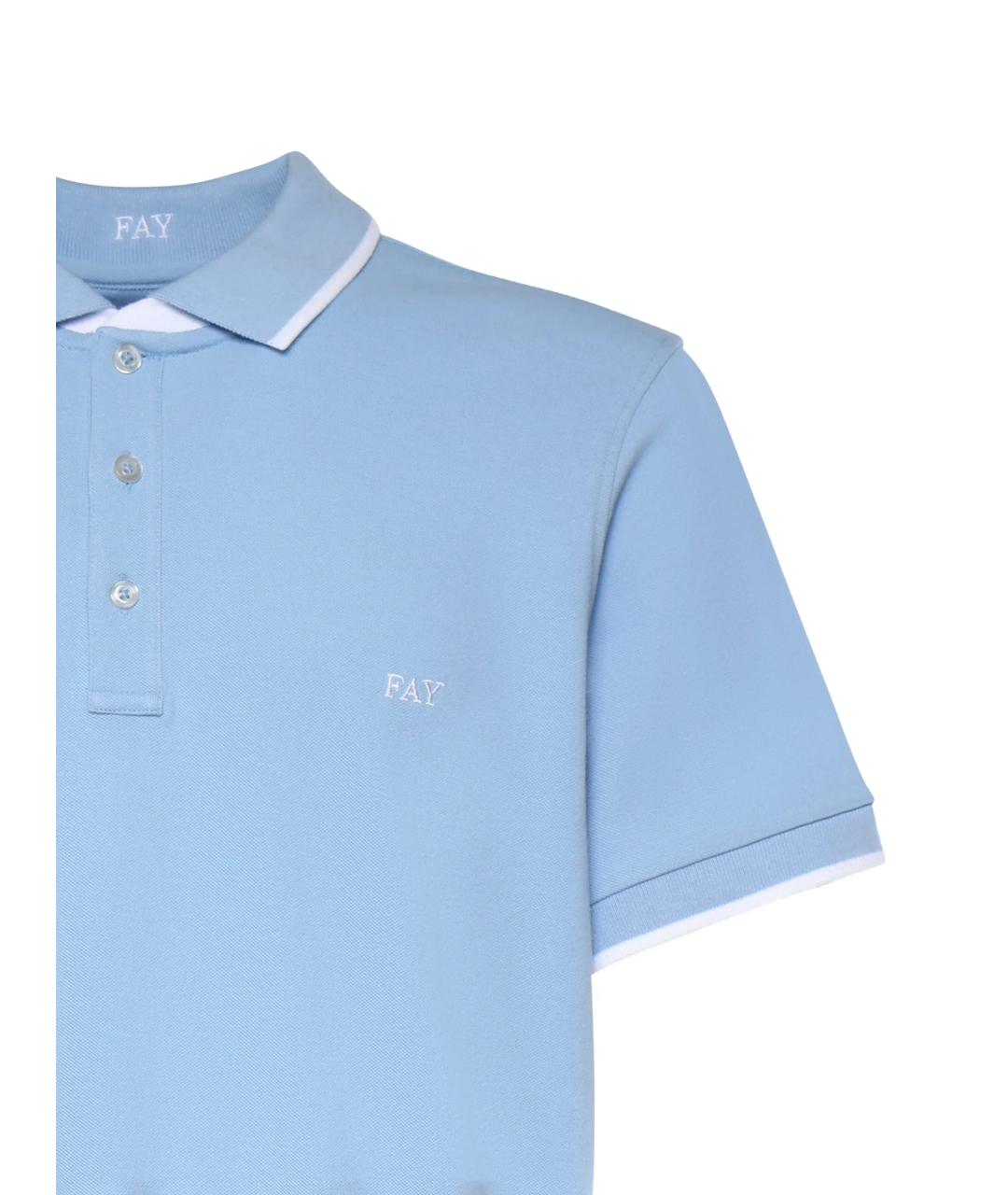 FAY Голубое хлопковое поло с коротким рукавом, фото 2