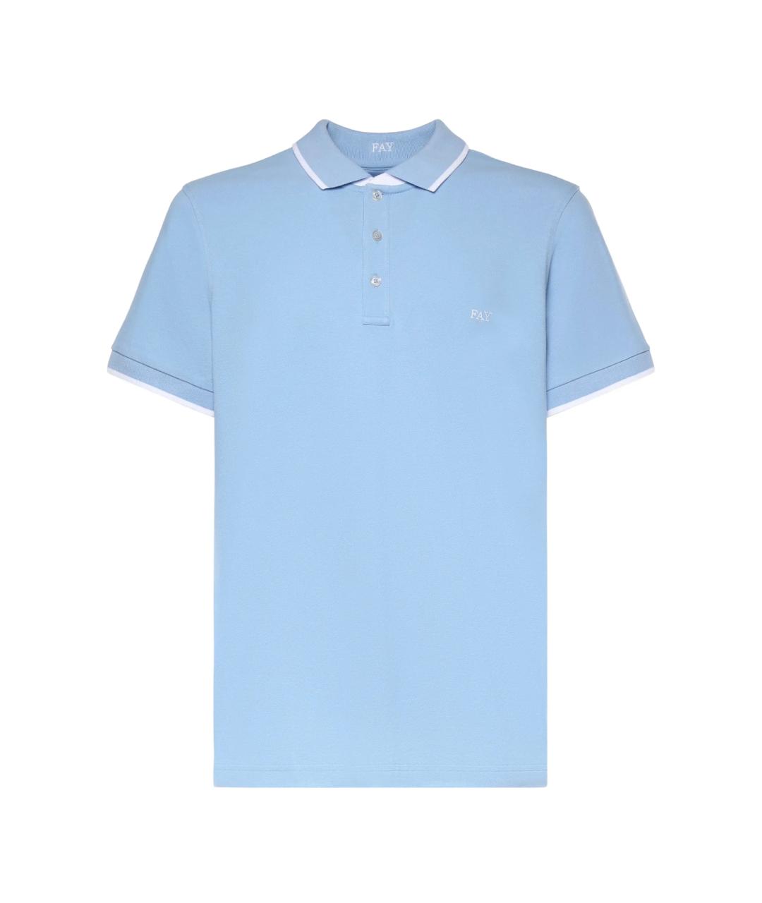 FAY Голубое хлопковое поло с коротким рукавом, фото 1