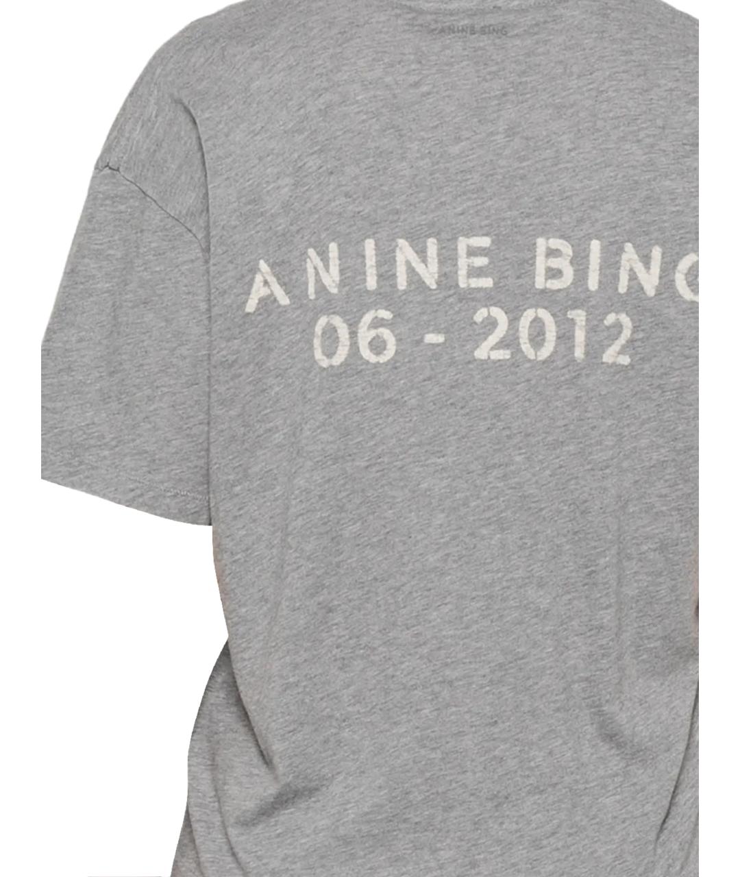 ANINE BING Серая хлопковая футболка, фото 3