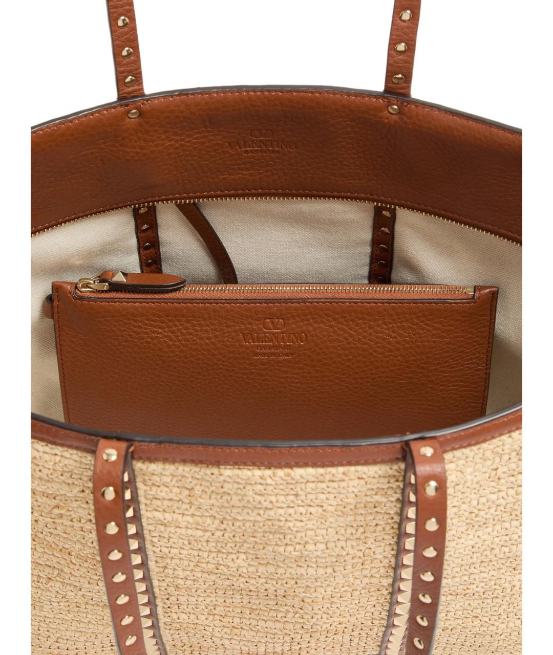 VALENTINO Бежевая пелетеная сумка тоут, фото 5