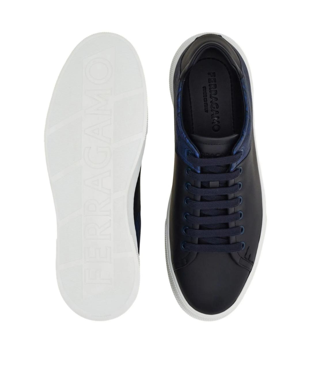FERRAGAMO Синие кожаные низкие кроссовки / кеды, фото 5