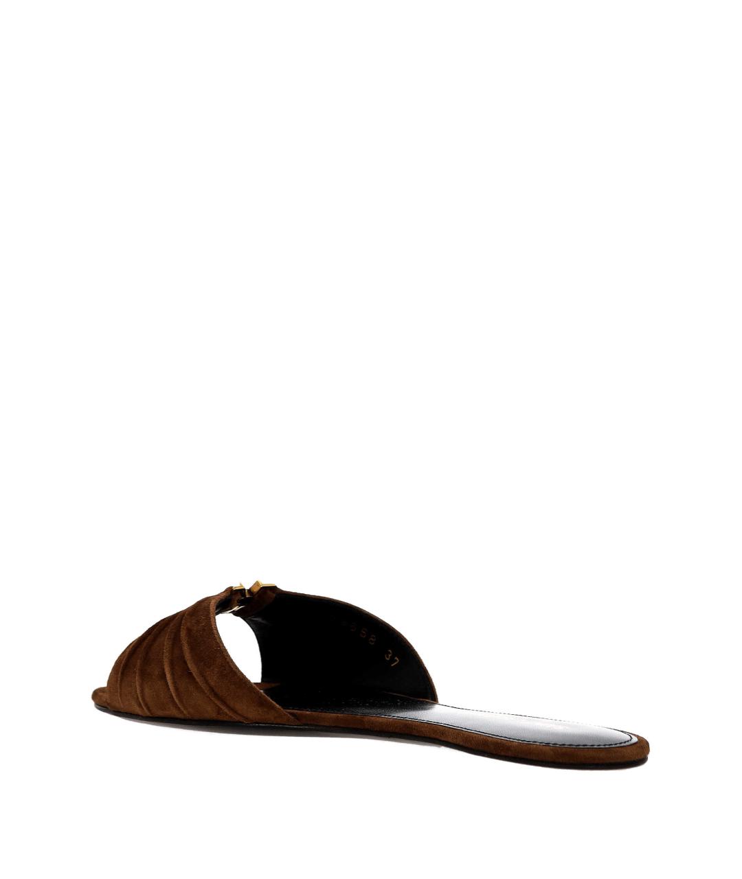 SAINT LAURENT Коричневые замшевые сандалии, фото 3