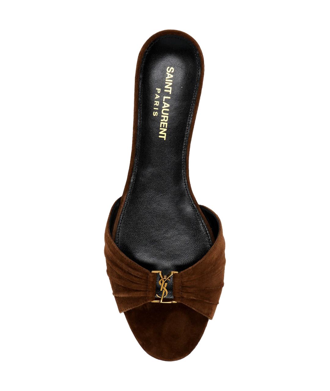 SAINT LAURENT Коричневые замшевые сандалии, фото 4