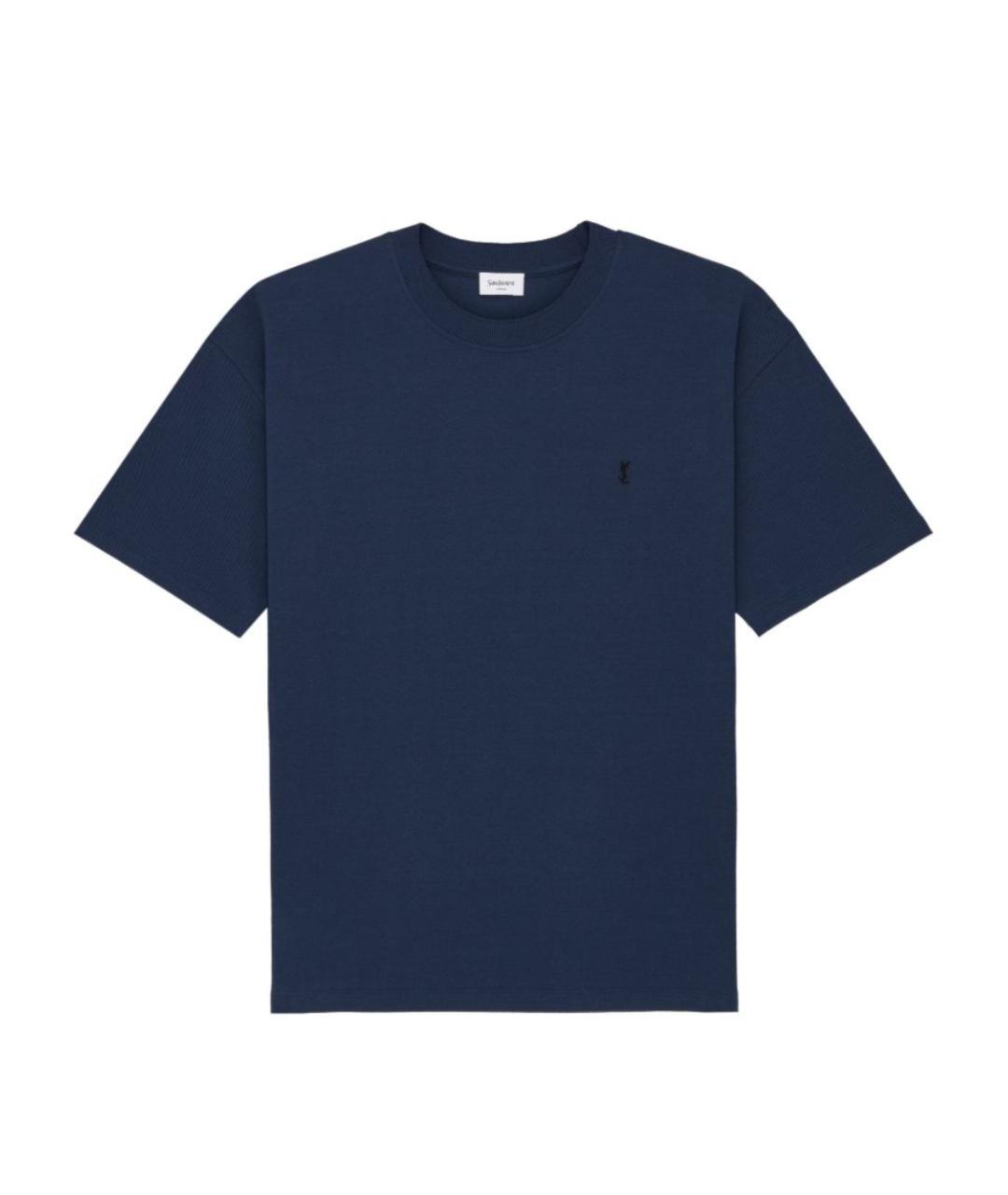 SAINT LAURENT Темно-синяя хлопковая футболка, фото 1