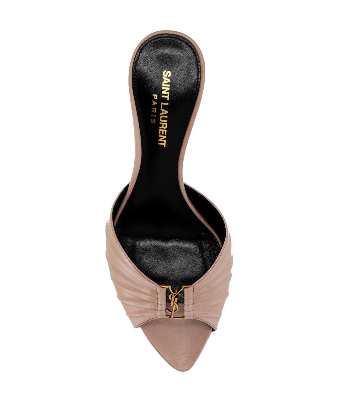 SAINT LAURENT Бежевые кожаные мюли, фото 4