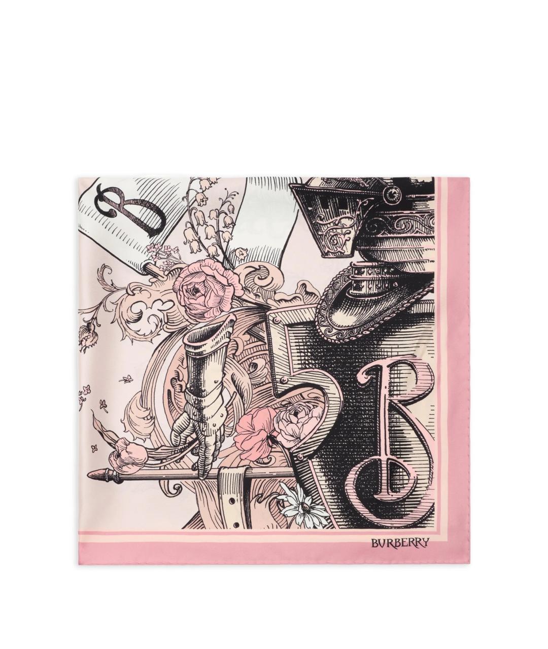 BURBERRY Розовый шелковый шарф, фото 1