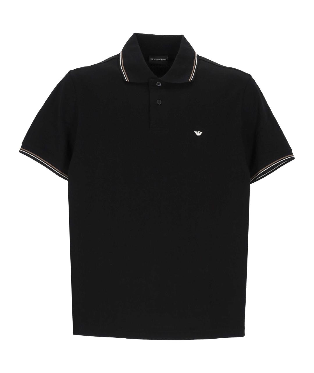 EMPORIO ARMANI Черное хлопковое поло с коротким рукавом, фото 1