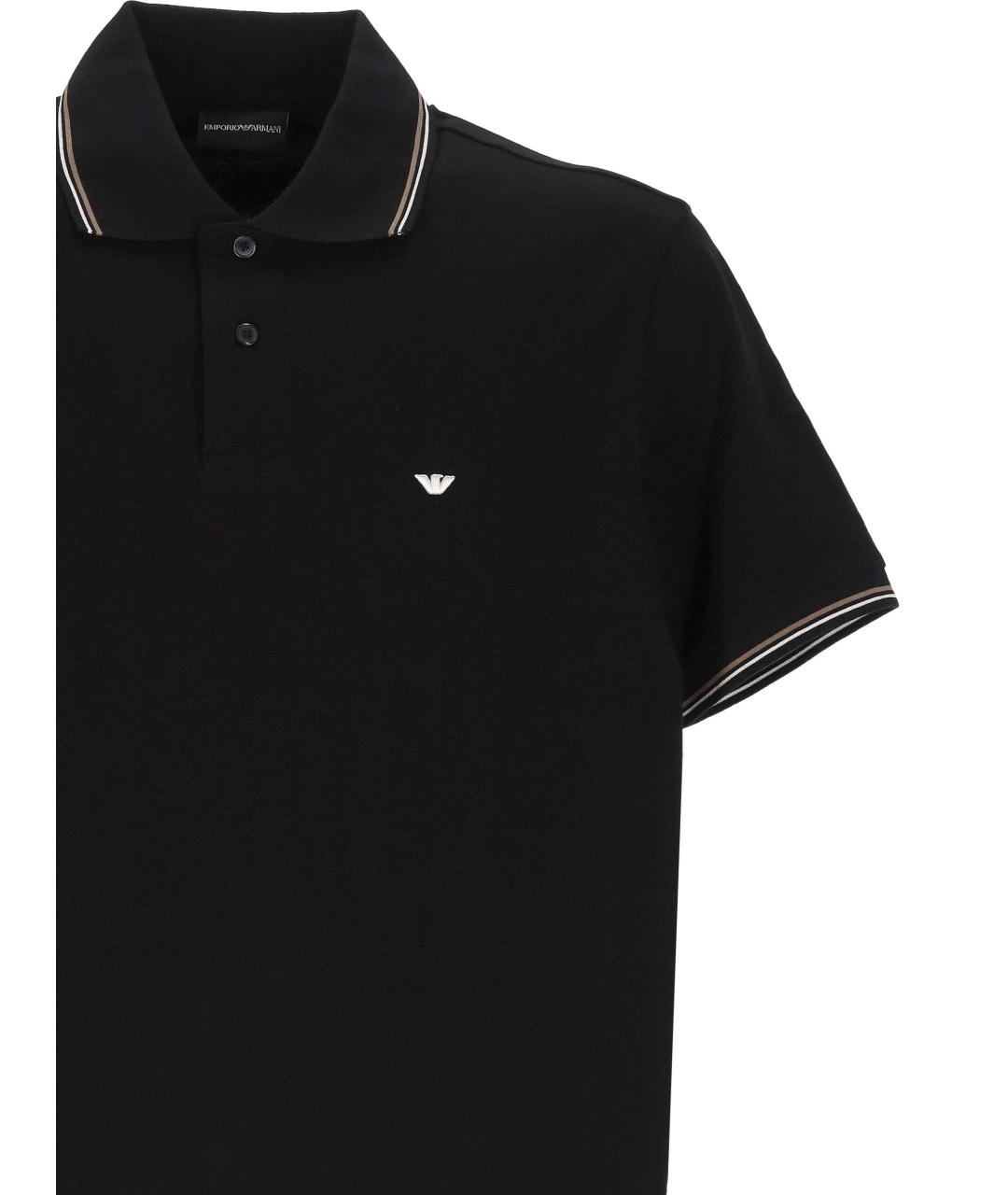 EMPORIO ARMANI Черное хлопковое поло с коротким рукавом, фото 2