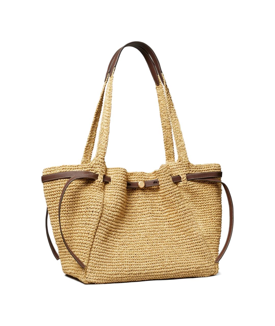 TORY BURCH Бежевая пелетеная сумка тоут, фото 2