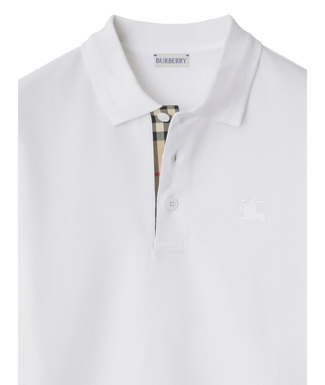BURBERRY Белое хлопковое поло с коротким рукавом, фото 2
