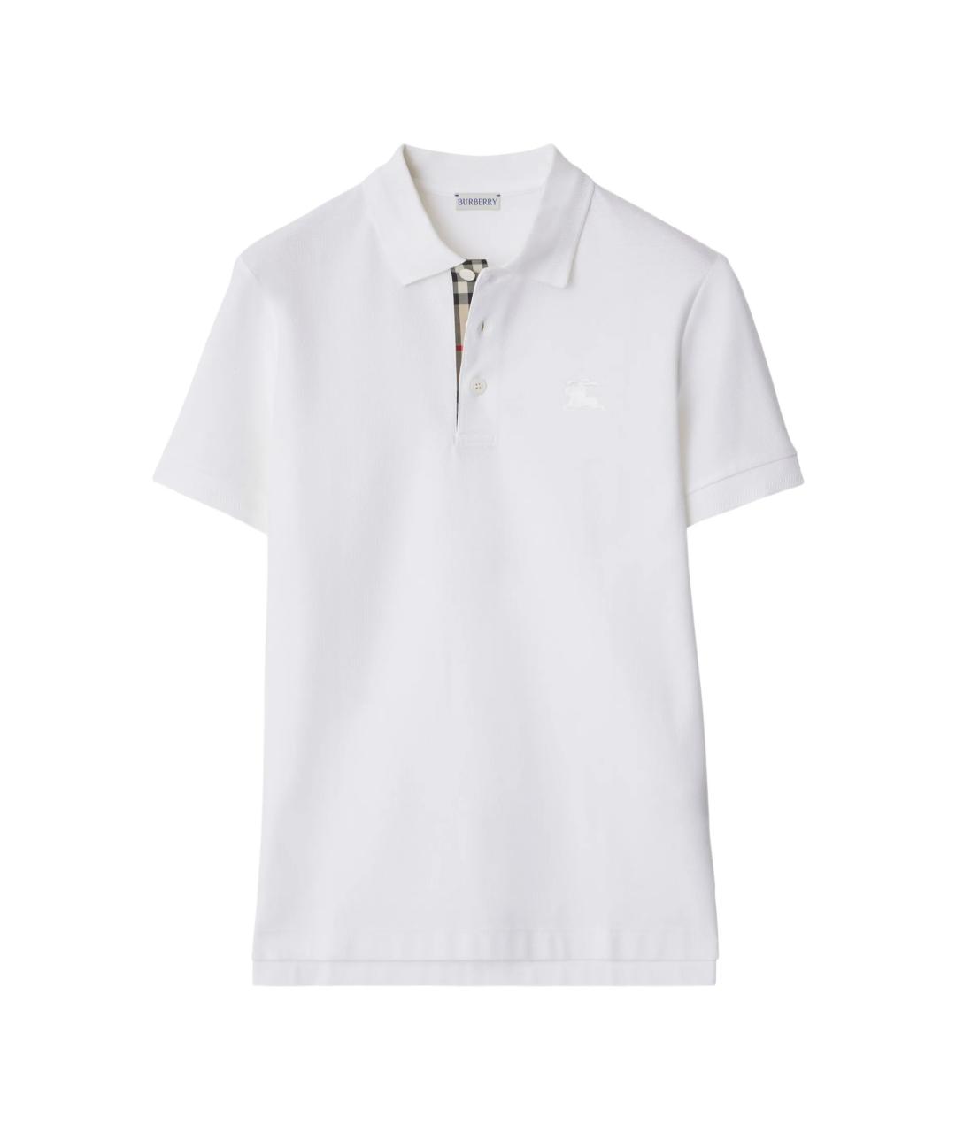 BURBERRY Белое хлопковое поло с коротким рукавом, фото 1