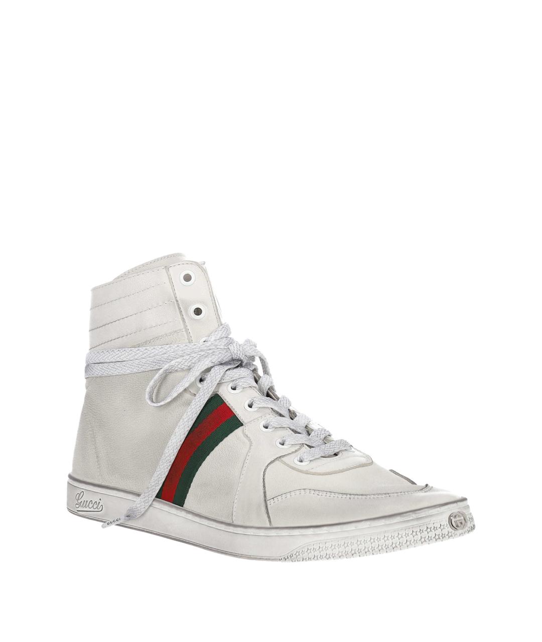GUCCI Белые кожаные высокие кроссовки / кеды, фото 2