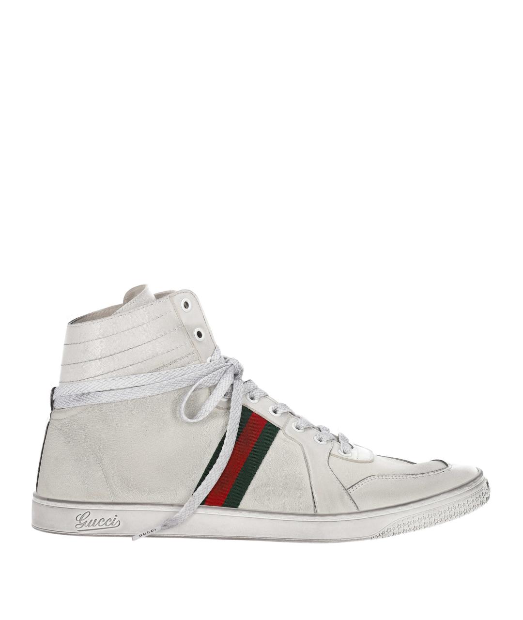 GUCCI Белые кожаные высокие кроссовки / кеды, фото 1