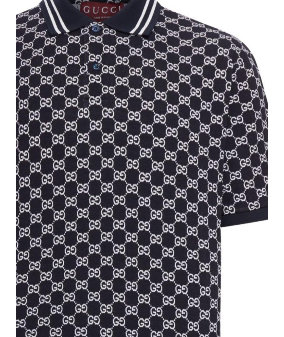 GUCCI Темно-синее хлопковое поло с коротким рукавом, фото 2