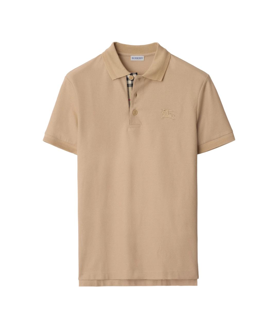 BURBERRY Бежевое хлопковое поло с коротким рукавом, фото 1
