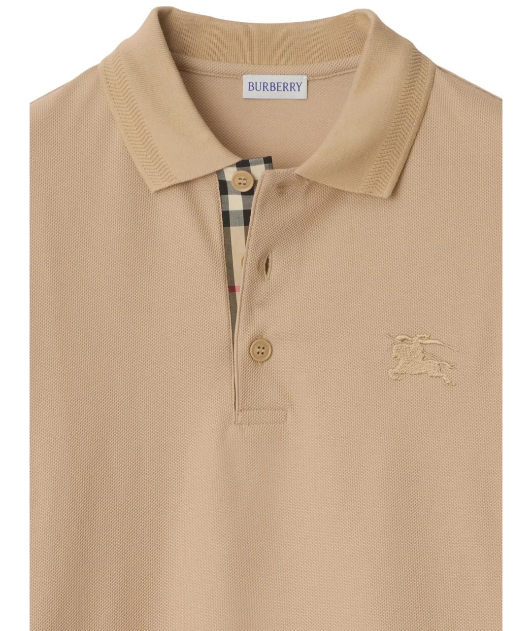 BURBERRY Бежевое хлопковое поло с коротким рукавом, фото 2