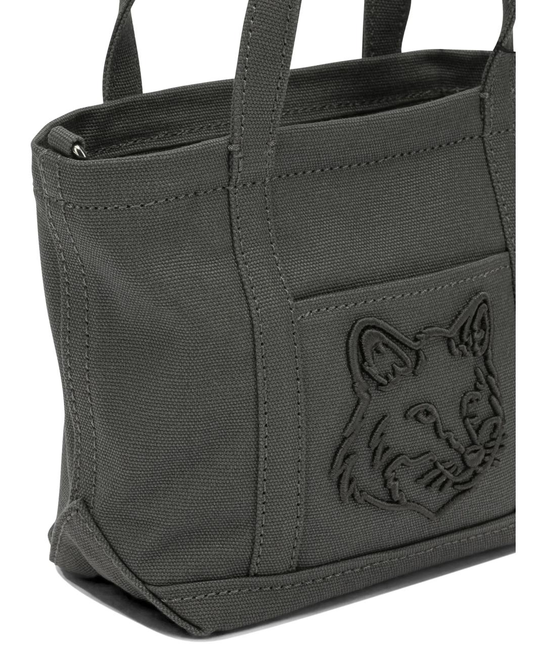 MAISON KITSUNE Серая хлопковая сумка тоут, фото 4