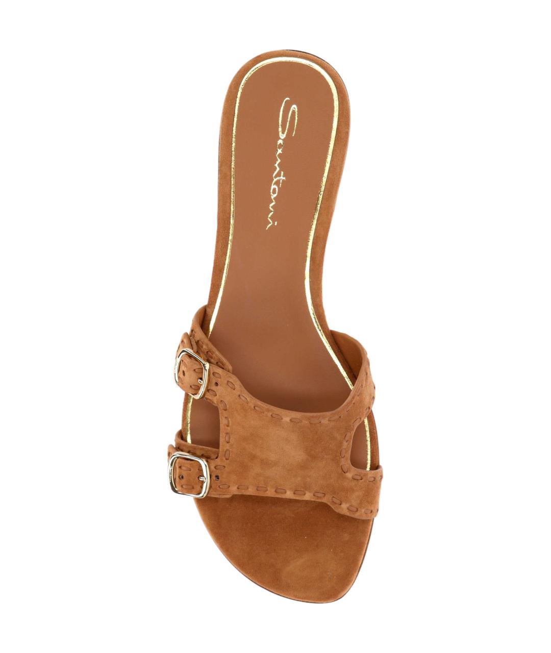 SANTONI Коричневые кожаные шлепанцы, фото 4