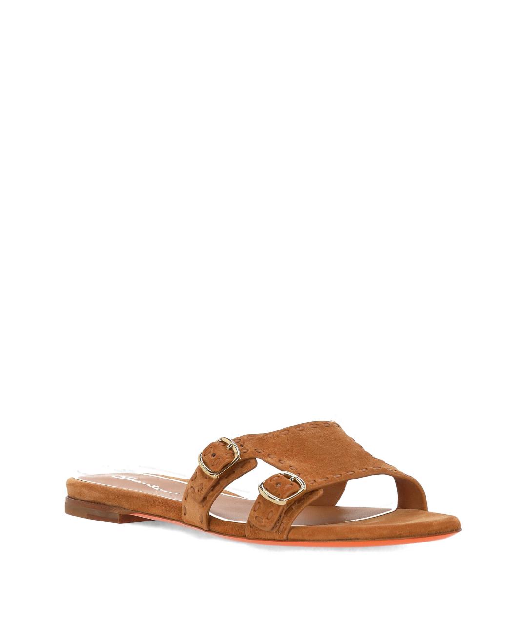 SANTONI Коричневые кожаные шлепанцы, фото 2