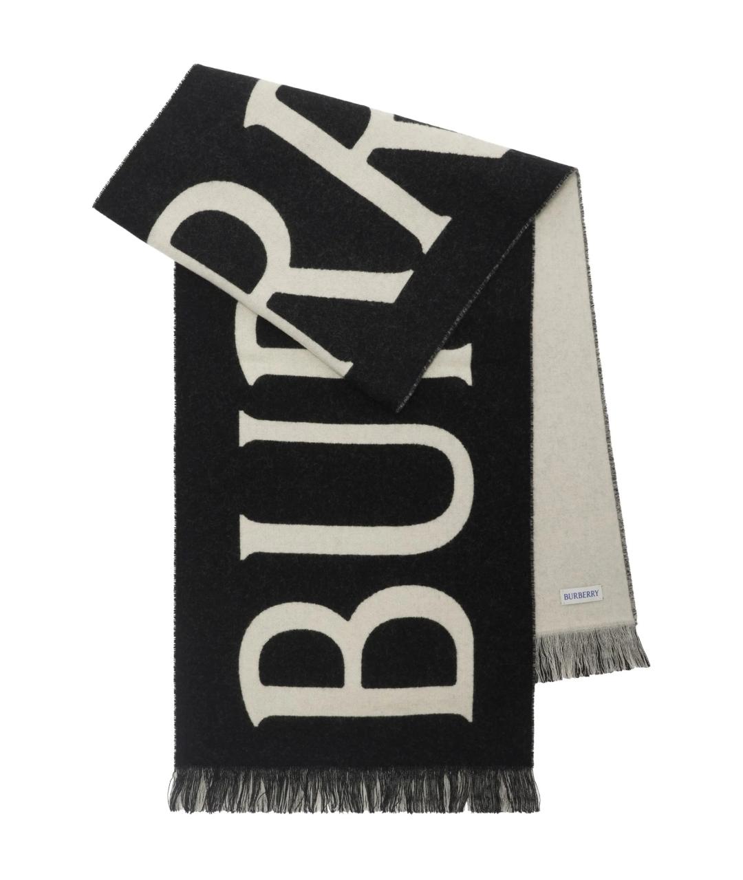 BURBERRY Черный шерстяной шарф, фото 1