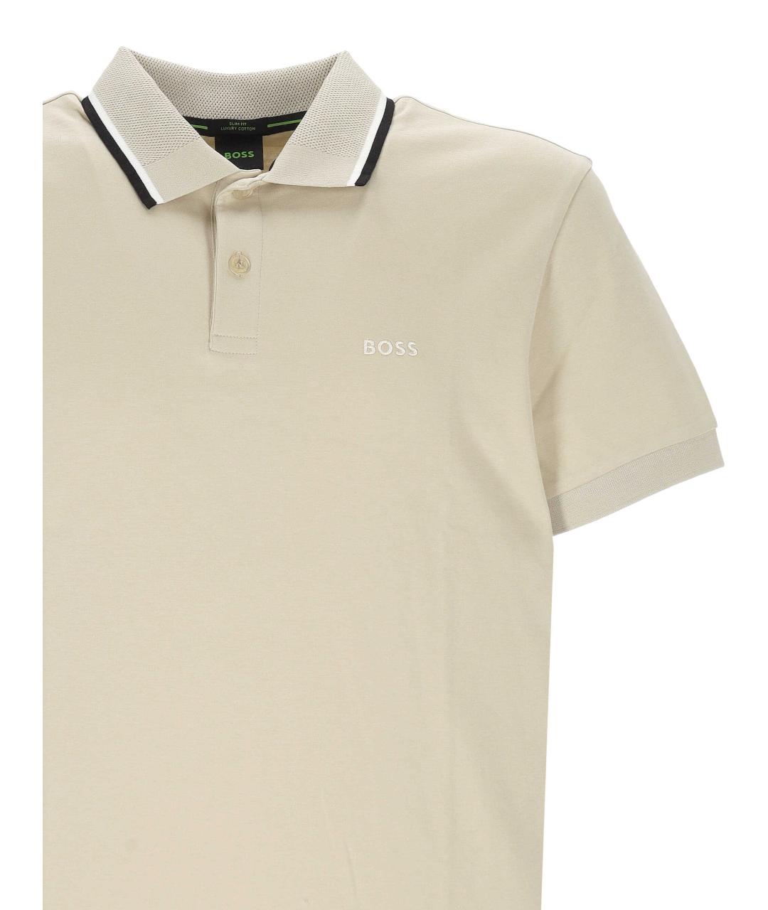 HUGO BOSS Бежевое хлопковое поло с коротким рукавом, фото 2