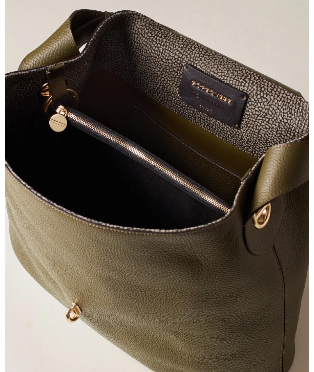 BORBONESE Хаки кожаная сумка тоут, фото 4