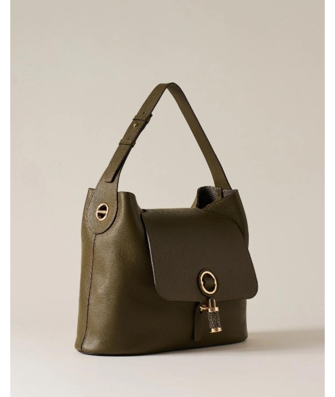 BORBONESE Хаки кожаная сумка тоут, фото 2