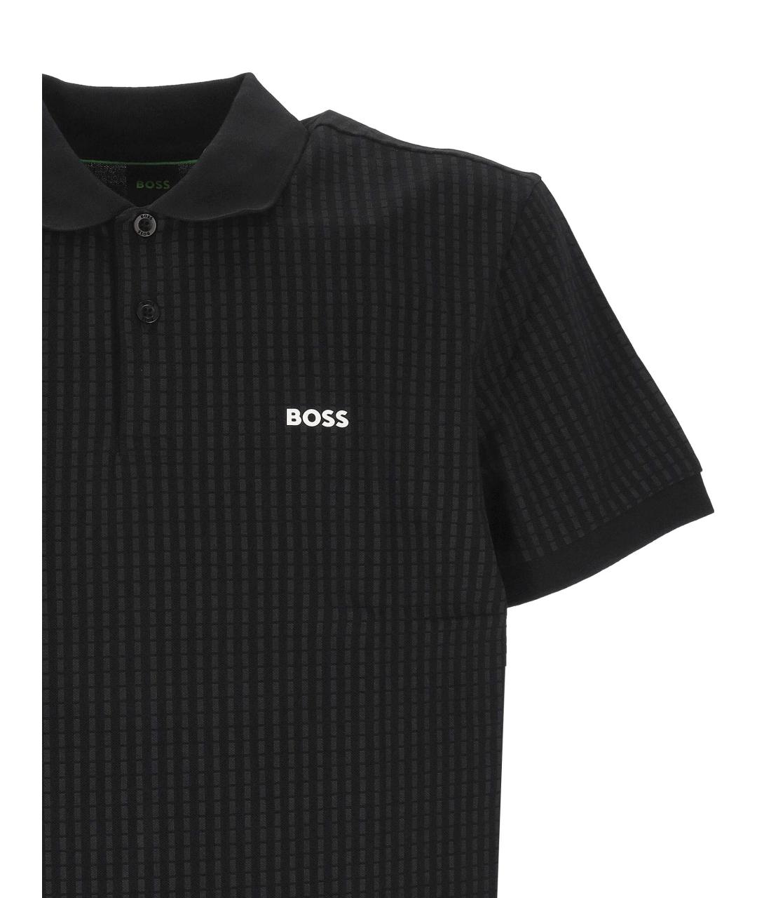 HUGO BOSS Черное хлопковое поло с коротким рукавом, фото 2