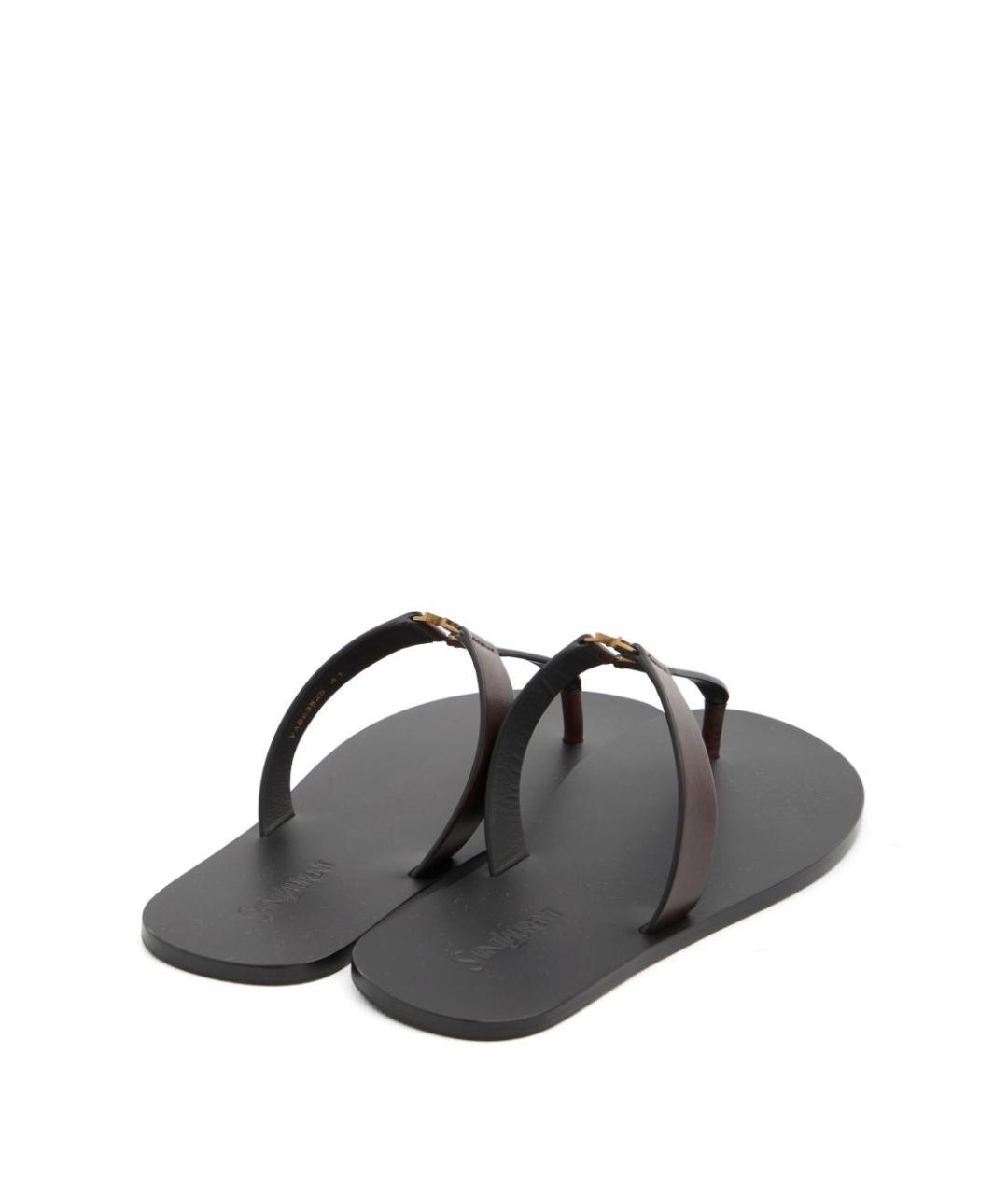 SAINT LAURENT Коричневые кожаные шлепанцы, фото 3