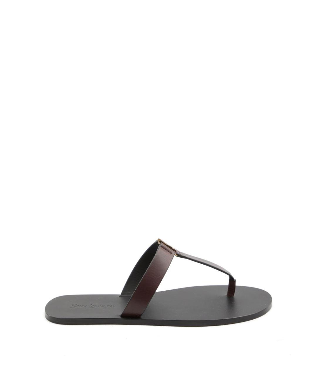 SAINT LAURENT Коричневые кожаные шлепанцы, фото 1