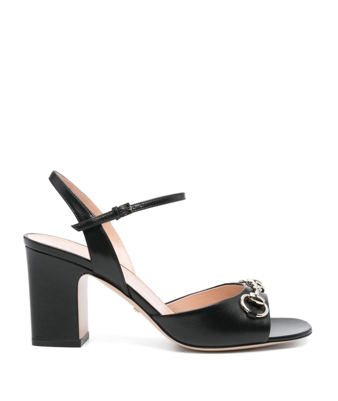 GUCCI Черные кожаные босоножки, фото 1