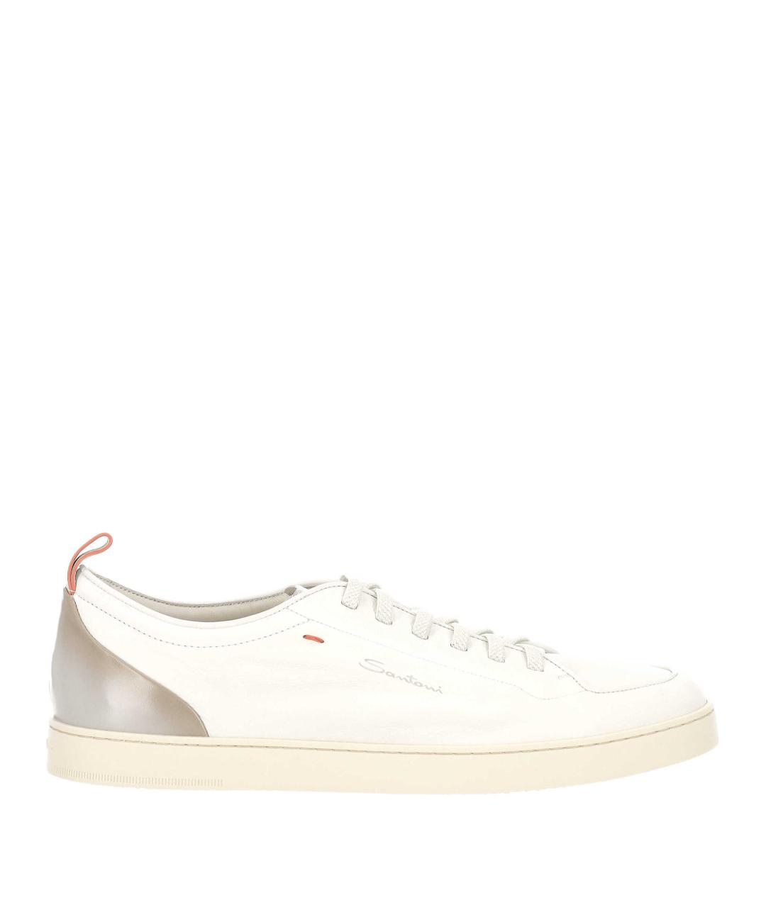 SANTONI Белые кожаные низкие кроссовки / кеды, фото 1