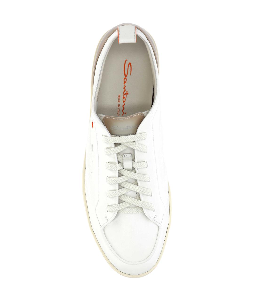 SANTONI Белые кожаные низкие кроссовки / кеды, фото 4