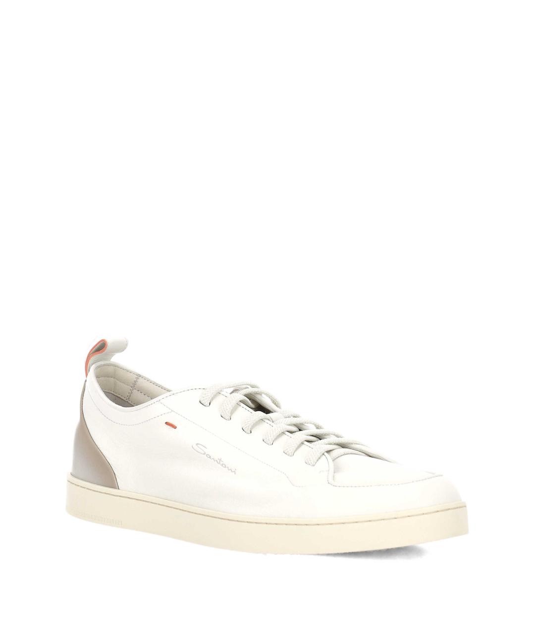 SANTONI Белые кожаные низкие кроссовки / кеды, фото 2