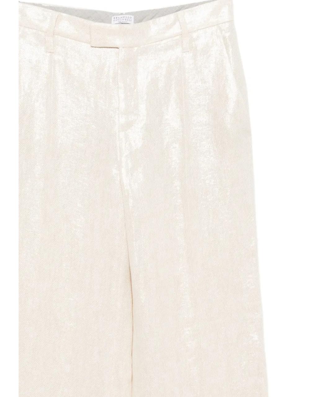 BRUNELLO CUCINELLI Бежевые льняные прямые брюки, фото 2