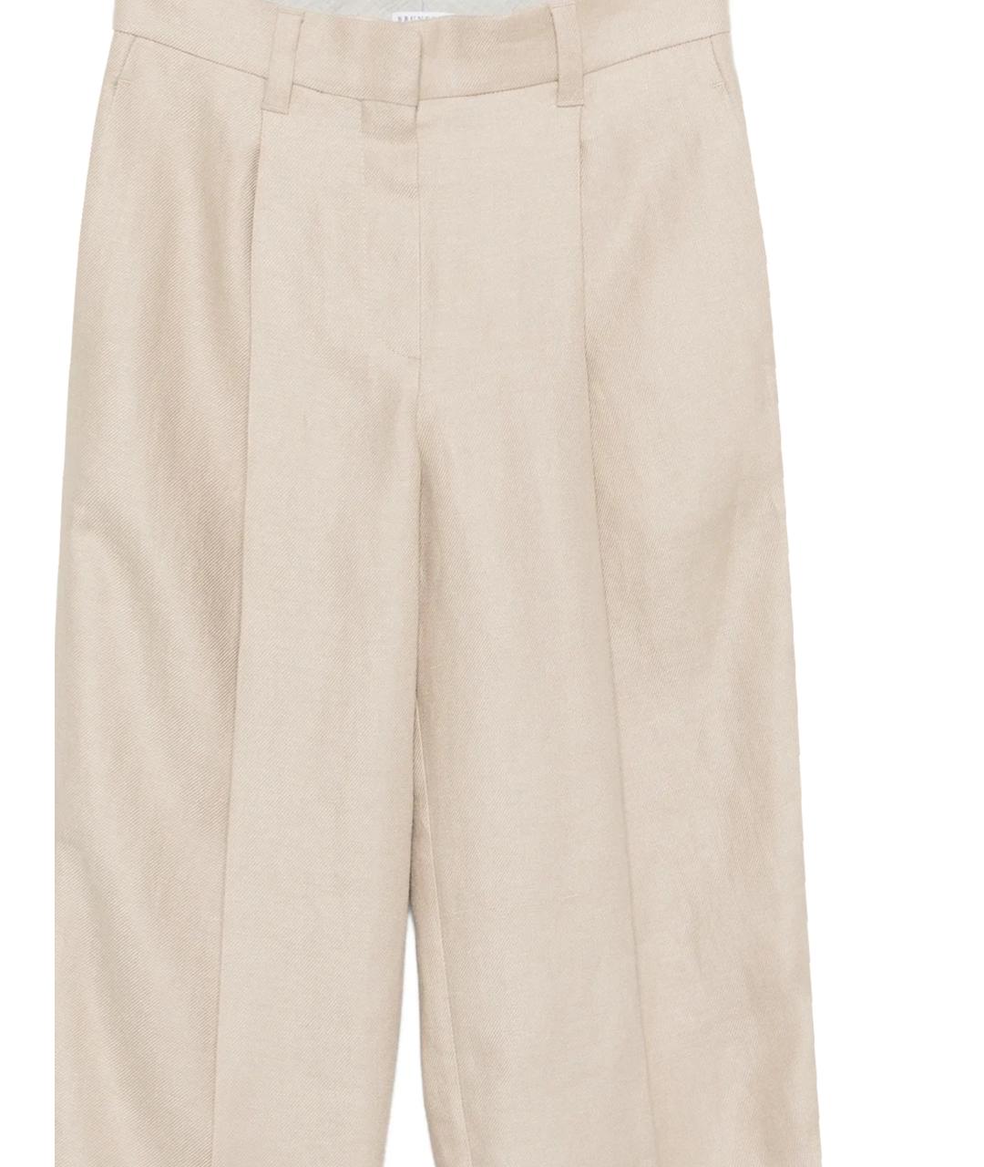 BRUNELLO CUCINELLI Бежевые льняные прямые брюки, фото 2